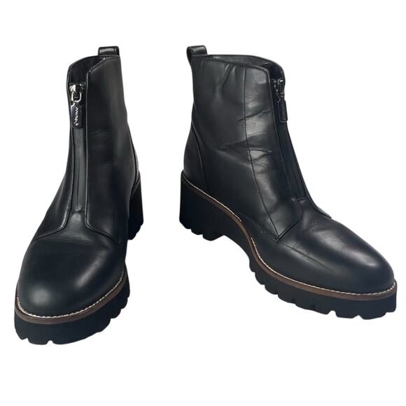 Blondo Drew Waterproof Leather Zip Bootie 9.5 Ankle Boot Wedge Lug Heel Academia - Picture 2 of 14